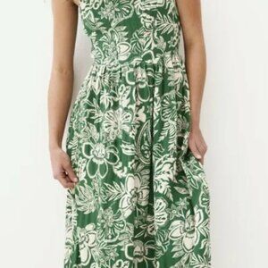 H&M Green and Off White Tropical Floral Dress with Spaghetti Straps. NWT